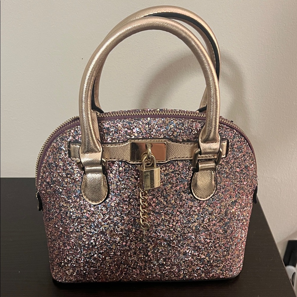 Aldo Pink Glitter Satchel with Gold Details